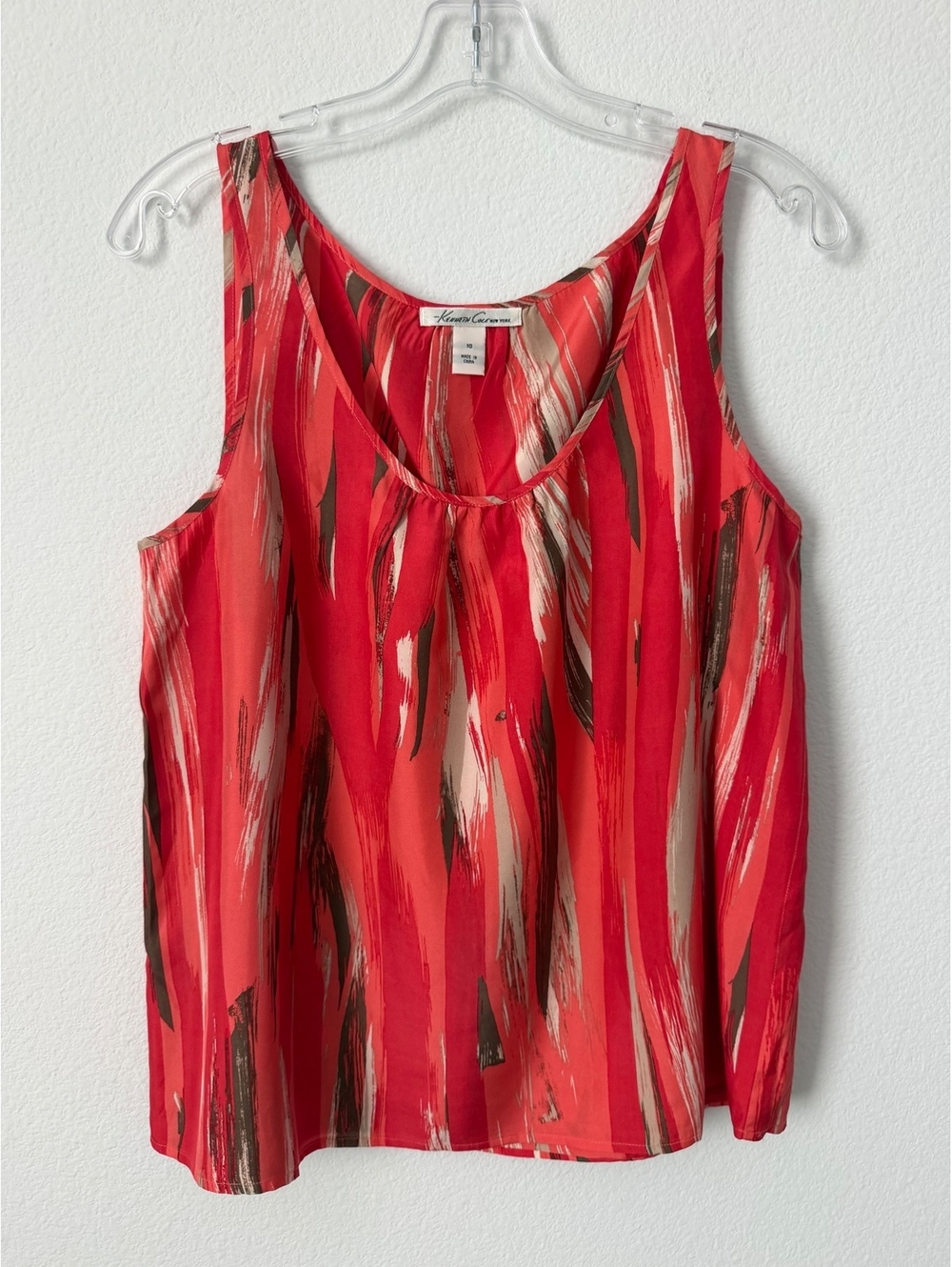 Kenneth Cole New York 100% Silk Scoop Neck Abstract Printed Tank Top Size 10